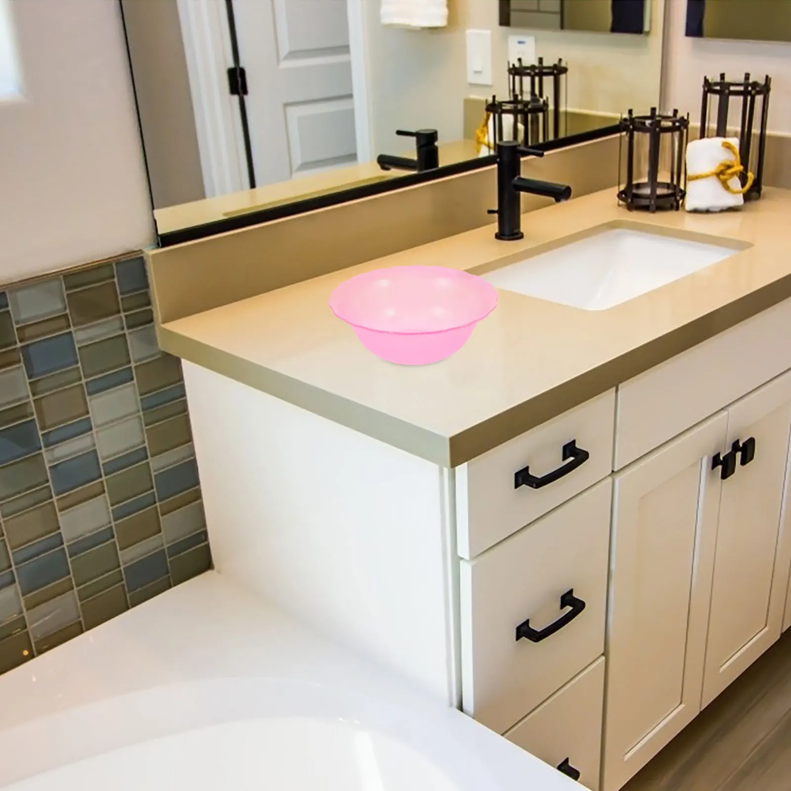 

4pcs Plastic Wash Basin Face Washing Bowl Durable Thickened Design Elegant Floral Edge Easy Drain Home Bathroom Foot