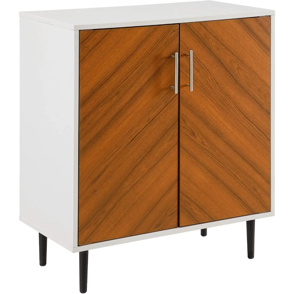 

Mid Century Modern 2 Door Bookmatch Accent Cabinet , 28 Inch, White