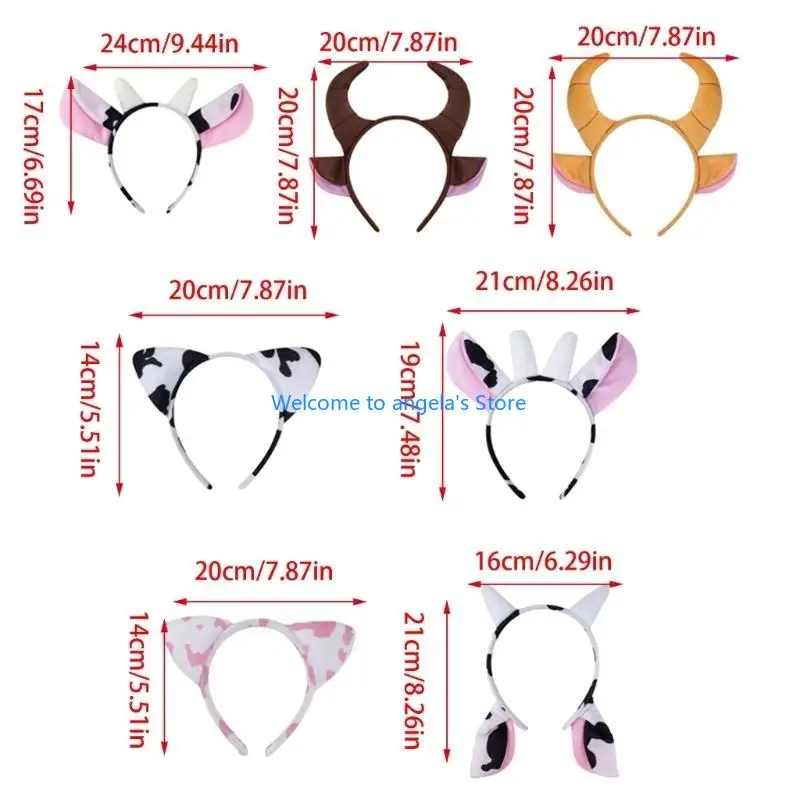 X4YC Soft Fabric Cow Ears Headband Hair Accesories For Anime Lover And Festivals