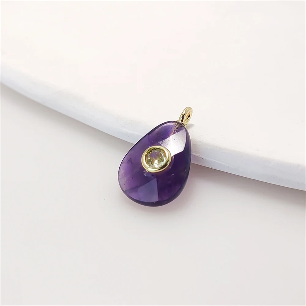1Pc Sparkling Teardrop Crystal Pendant, Rose Quartz/Amethyst/Amazonite Choice, CZ Accent Gift for Her PD156