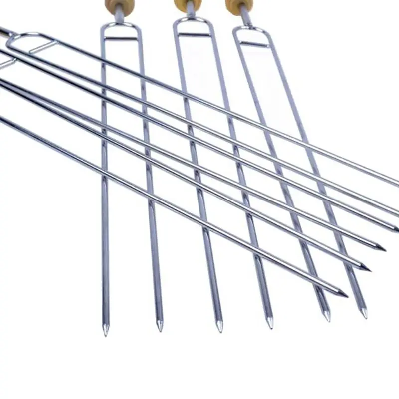 6pcs Stainless Steel U-Shaped Barbecue Brazing Fork Needle Grilling Skewers Double Prong BBQ Tools