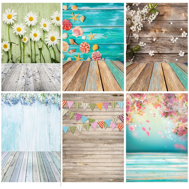Flower and Wood Plank Photography Backdrops Props Wall Valentine's Day Vintage Photographic Background AA-10