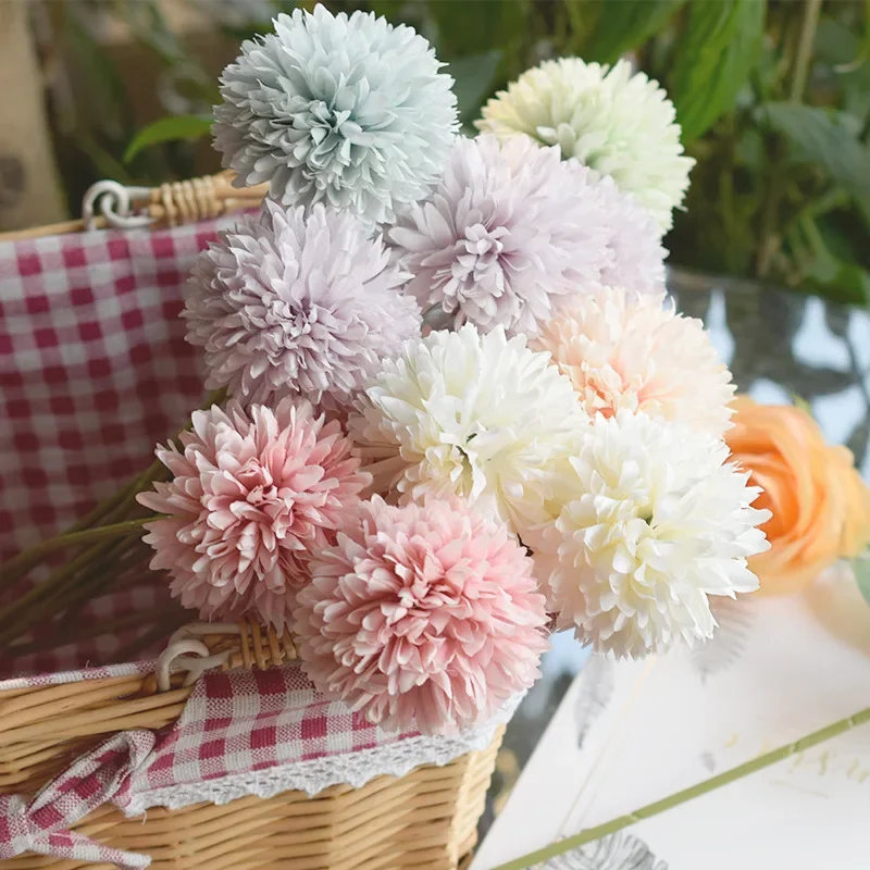 6pcs Artificial Dandelion Flowers, Fake Hydrangea Bridal Wedding Bouquet, Home Garden Party Wedding Decor, Winter Christmas Home