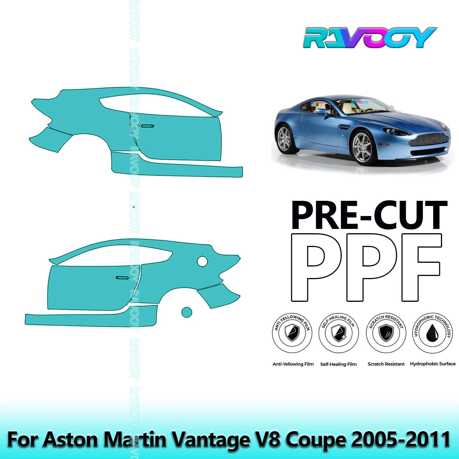 

For Aston Martin Vantage V8 Coupe 2005-2011 8.5mil Clear Matte Pre-Cut PPF Door & A/B Pillar Kit TPU Paint Protection Film Set