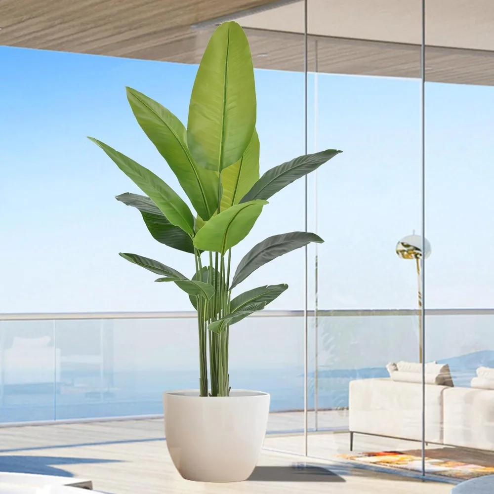 

Paradise Plant 6 Feet, 13 Leaf Floor Silk Banana Leaf Plant, Indoor H-shaped Plastic Basin Fake Palm Tree