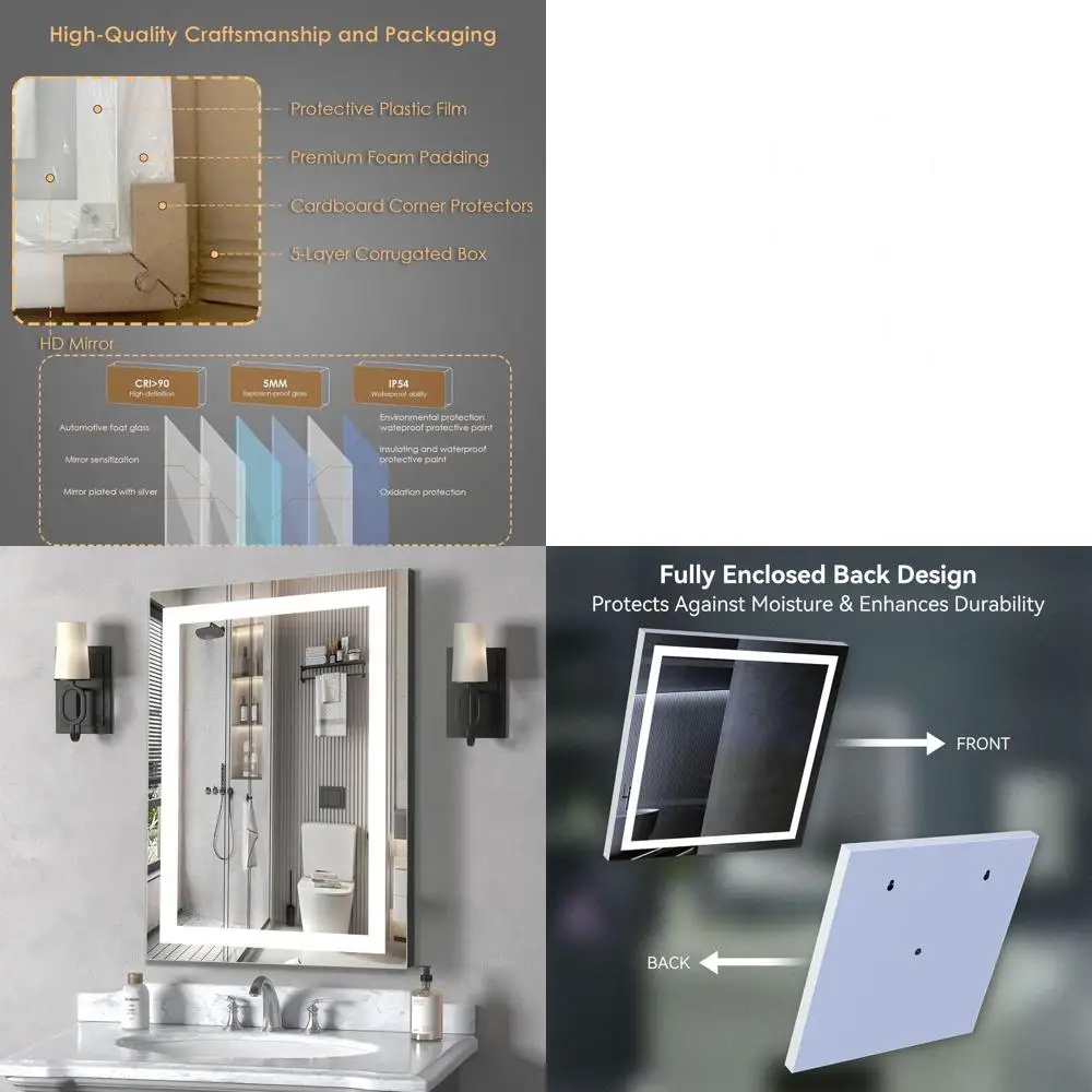 

LED Illuminated Bathroom Mirror, 16x24 Inches Vanity Mirror with Lights, Wall-Mounted Makeup Mirror, Step-Dimmable & Color, Anti