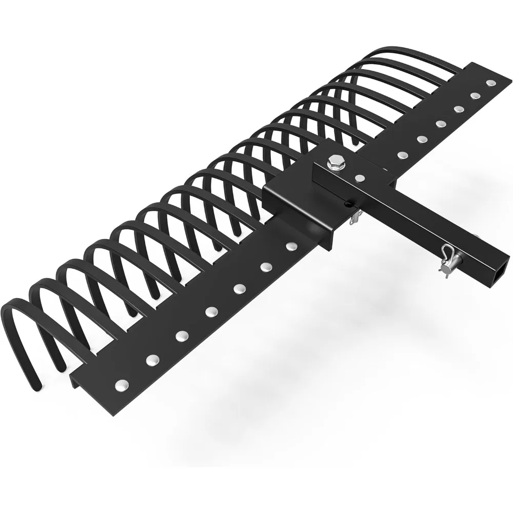 

Landscape Rake, 48in Tractor Rake with 2 Receiver for ATV UTV, 17 Spring Steel Tines, Lawn Dethatcher Rake Attachments