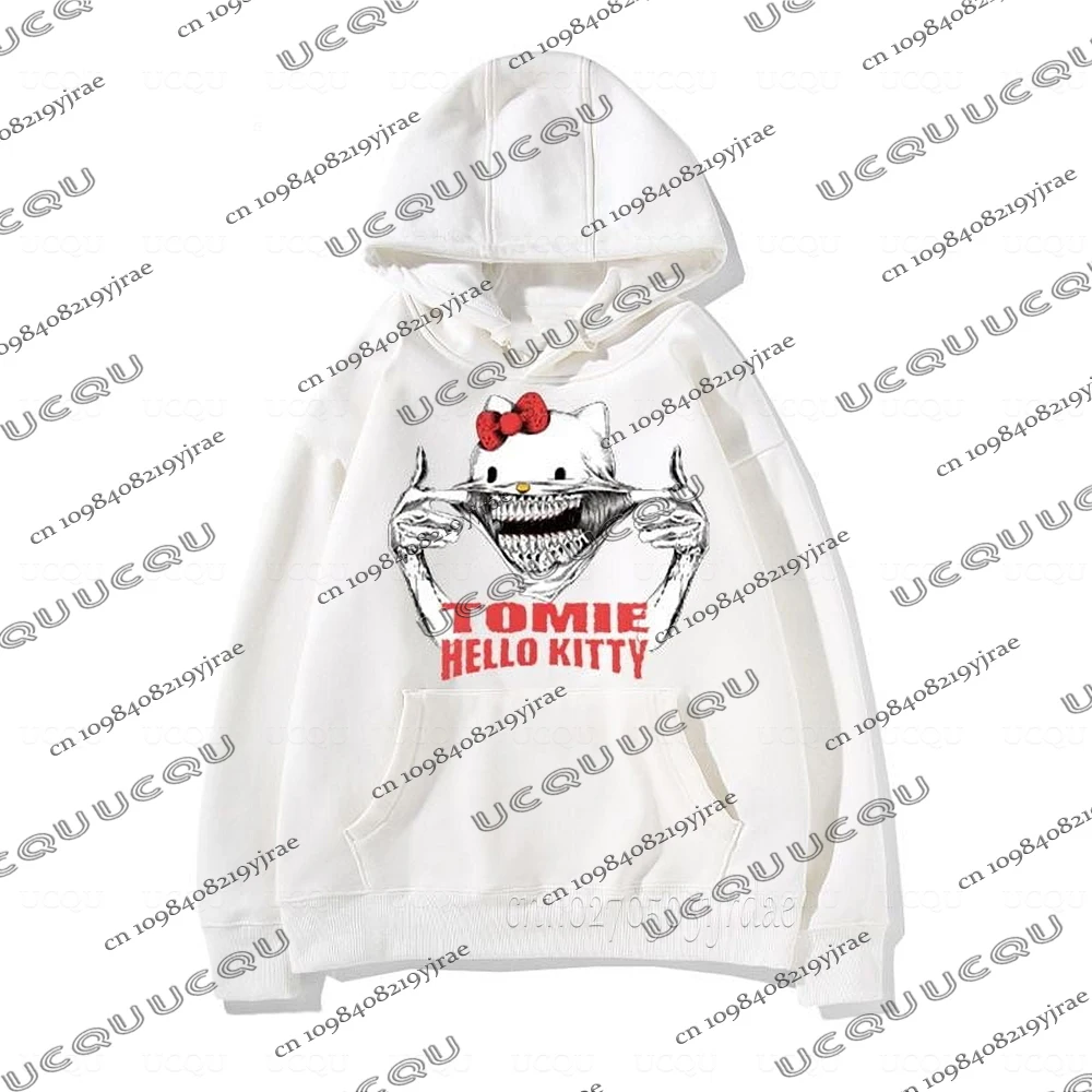 كارتون مرحبا كيتي تومي كاواكامي هوديس القطن طباعة سانريو تومي جونجي إيتو البلوز للنساء الرجال فضفاض المتضخم Y2K القمم