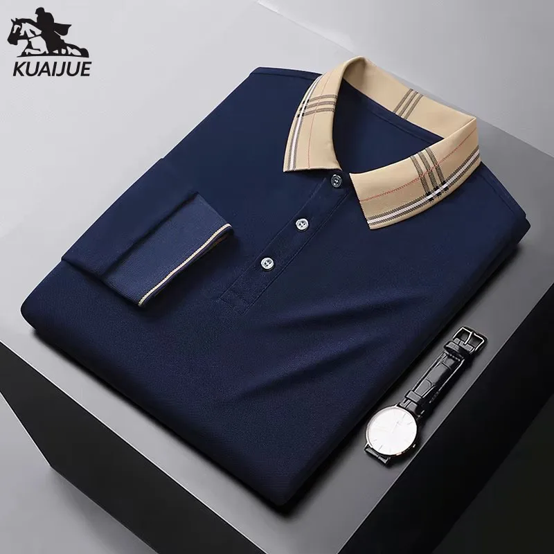 

polo shirt men Autumn new quality mens Solid color sleeve stripes lapel youth Business casual polo shirt size M-4XL 5XL 8819