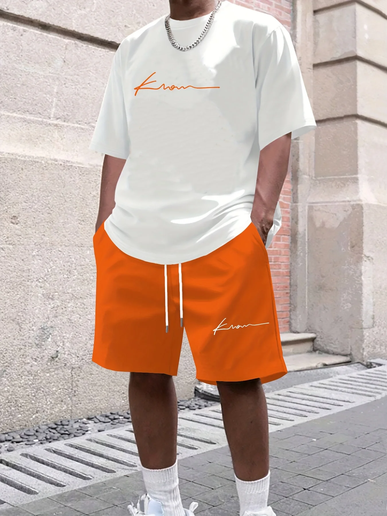 

Simple Solid Color Men's T-shirt Shorts 2-piece Set Breathable Quick-drying Sports Drawstring Shorts Short Sleeve Tee Clothing