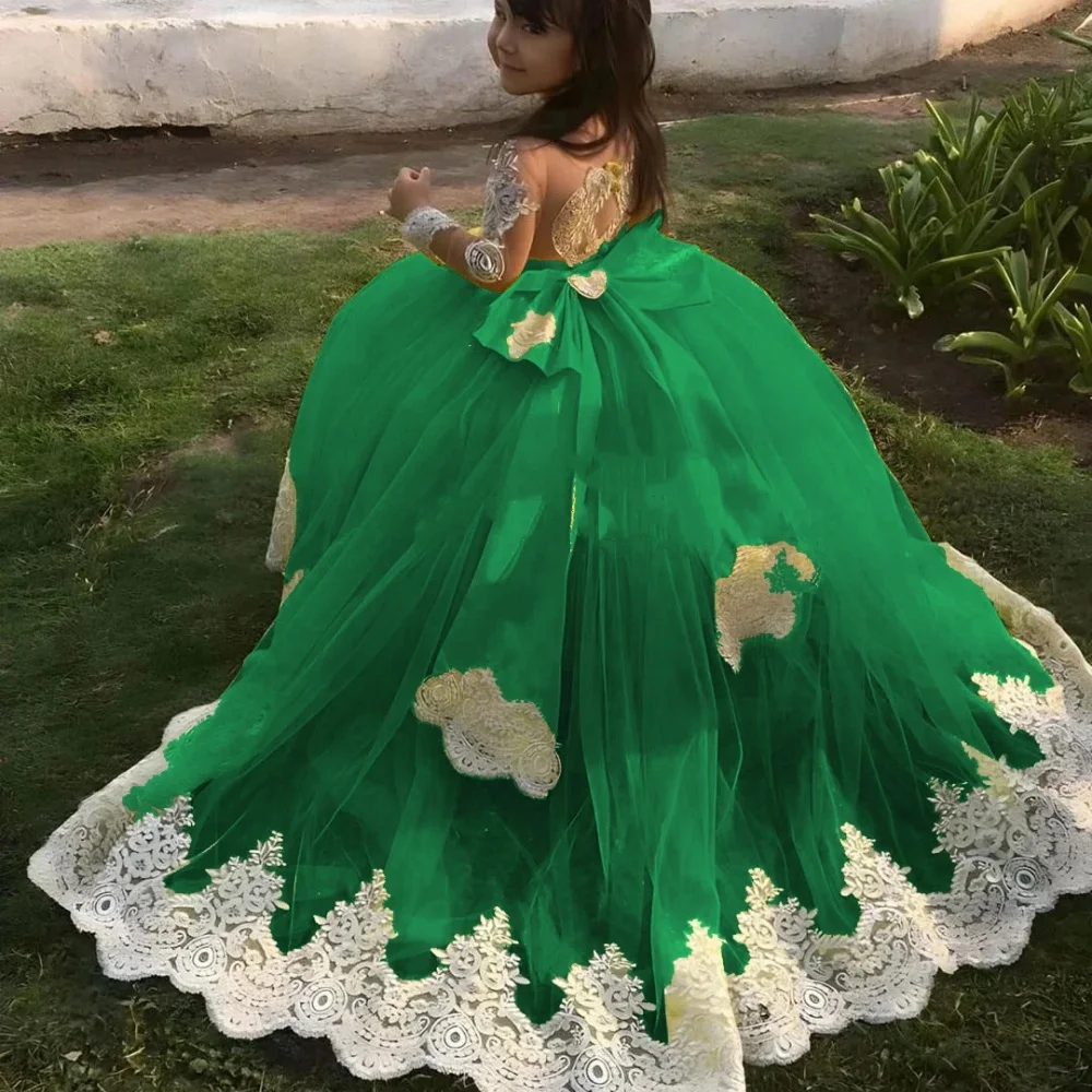 Prinzessin Blumen Mädchenkleid A-Linie Tüll Spitze Applikation Schleife Glänzend Kinder Elegant Festzug Erstkommunion Brautjungfer Ballkleid 2025