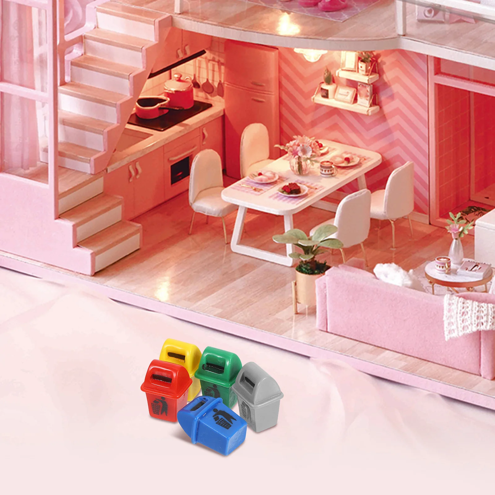 

10 Pcs House Trash Can Micro Landscape Dollhouse Sand Table Model Fairy Garden Garbage Bin Resin
