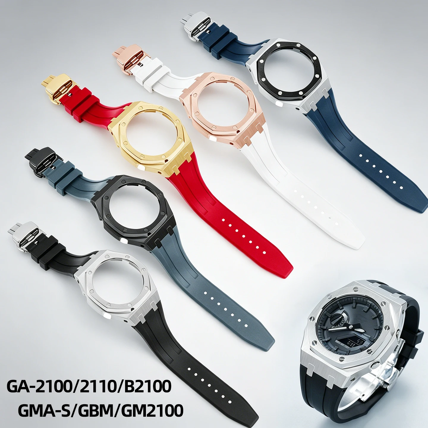 

GA-2100/2110/B2100 Stainless Steel Case & Silicone Strap Mod Kit For Casio G-Shock GMA-S/GBM/GM2100 series Watch Accessories