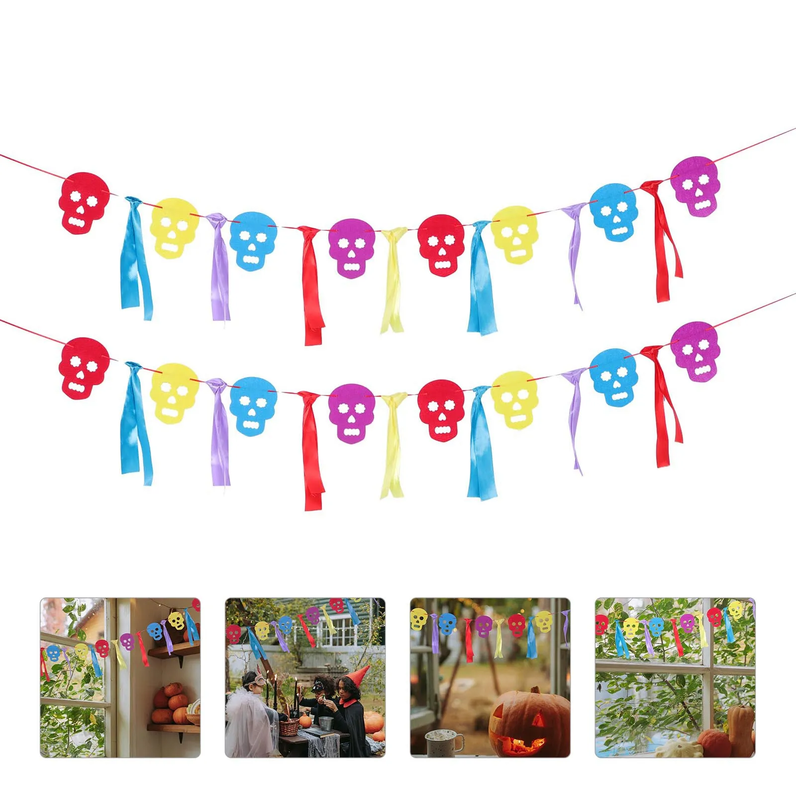 

2Pcs Hanging Ghost Festival Banners Party Decors Skull Themed Wall Decorations Festive Props Banners Decorations