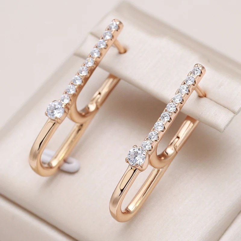 Kinel Trendy Geometric Earrings for Women 585 Rose Gold Color With White Natural Zircon Earring High Quality Daily Fine Jewelry