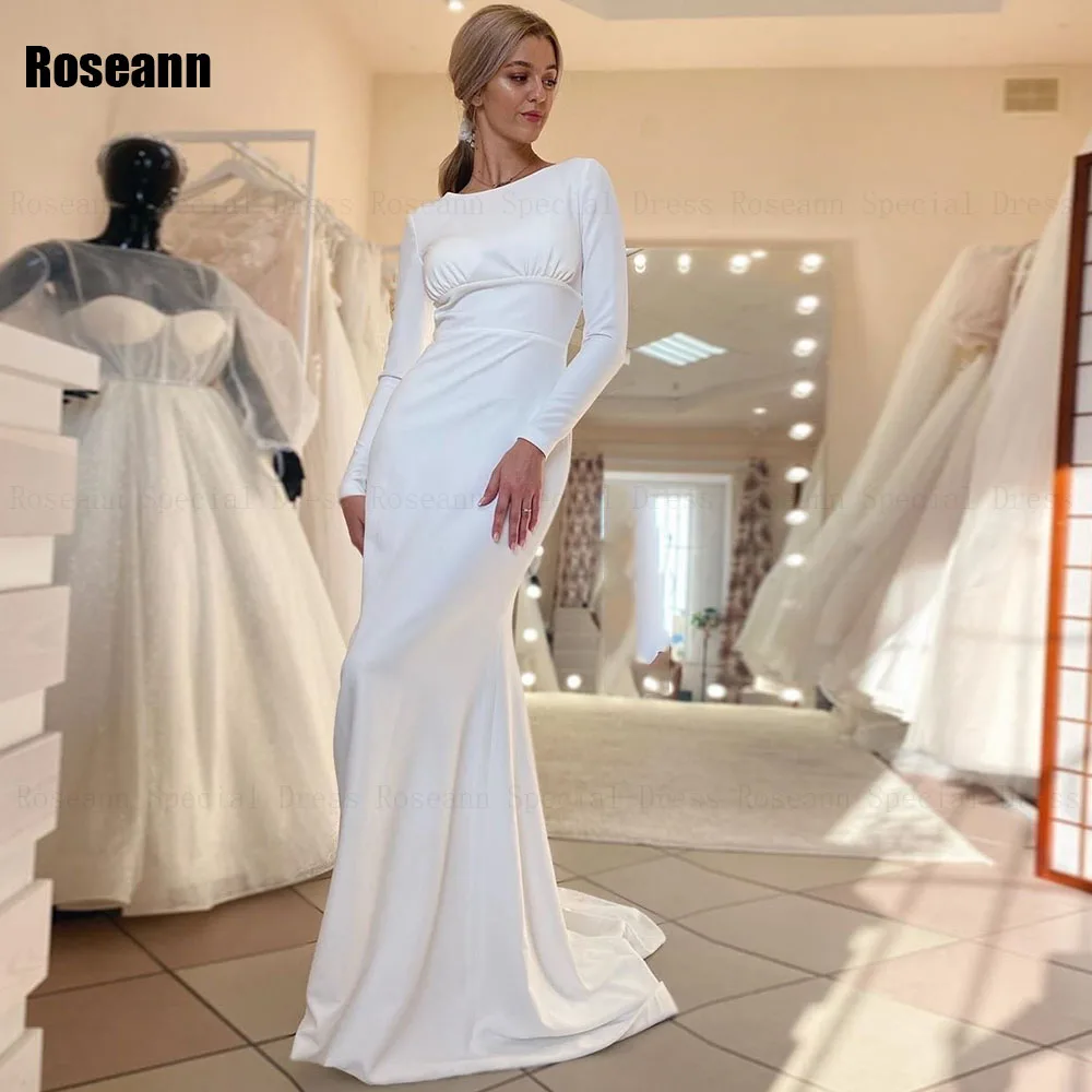 Muslim 2024 New Design Ivory Mermaid Wedding Dresses Ruffle Brush Train O-Neck Full Bride Gown Floor Length robe de mariée