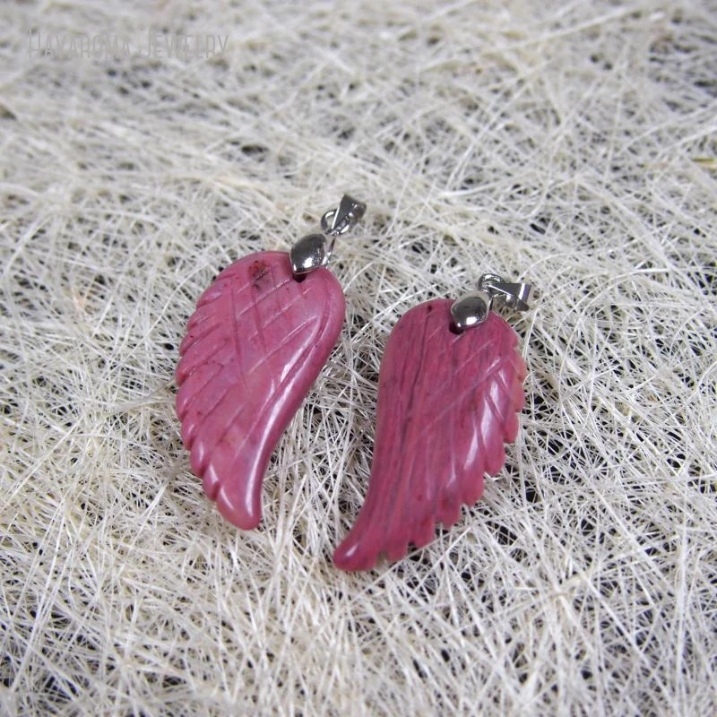 

10Pcs Semi-precious Stone Rhodonite Silver Color Wing Wholesale Jewelry Pendant PM1002
