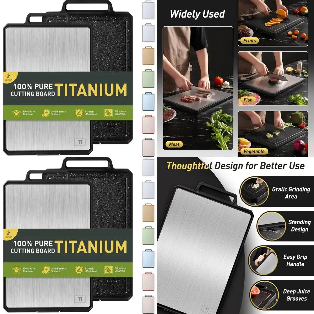 

Double-Sided Titanium & Wheat Straw Chopping Boards - Large, Small Kitchen Meat Cutting Blocks in Black/Grey