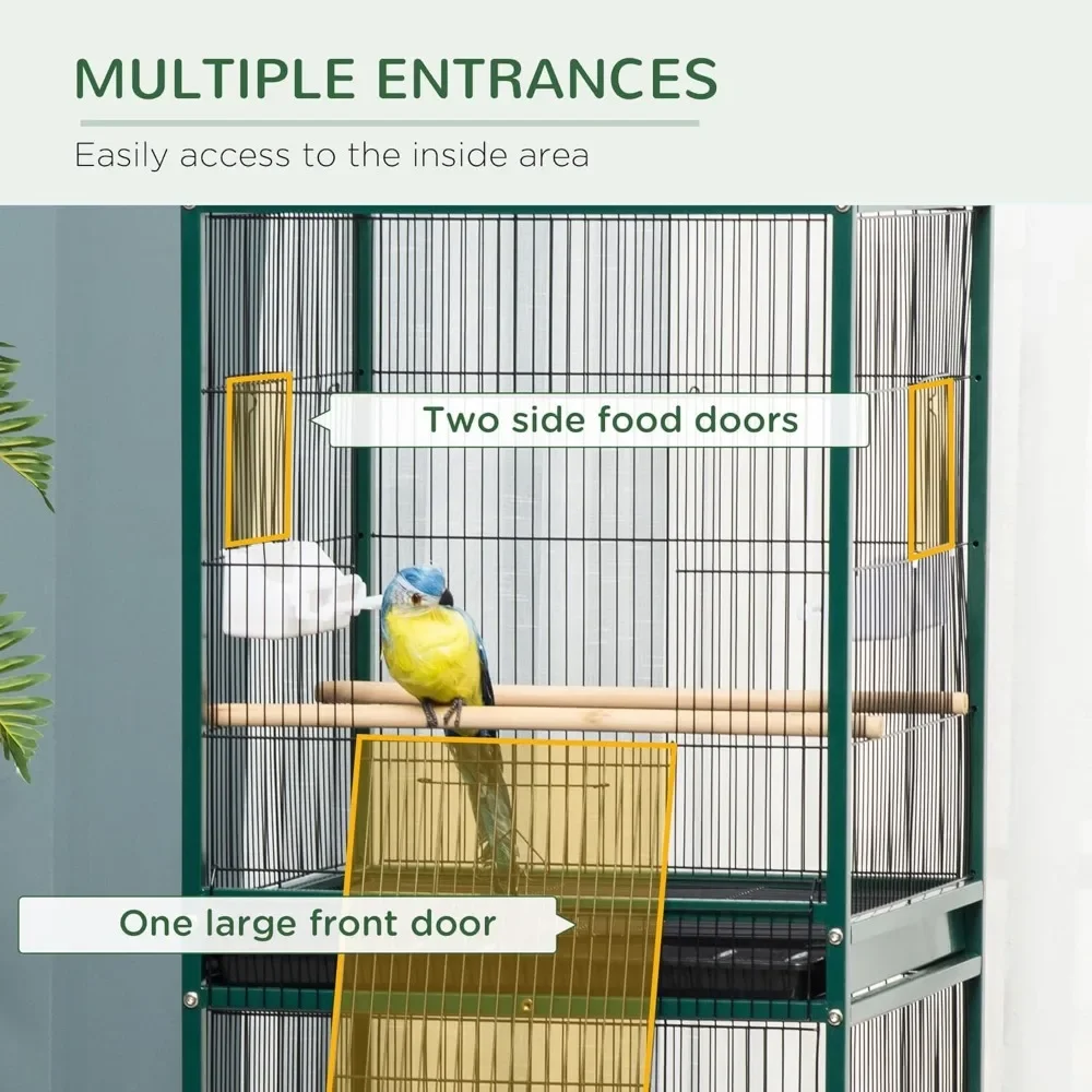 Large Bird Cage with 1.7 ft. Width for Wingspan, Bird Aviary Indoor with Multi-Door Design, Fit for a Canary, Finch