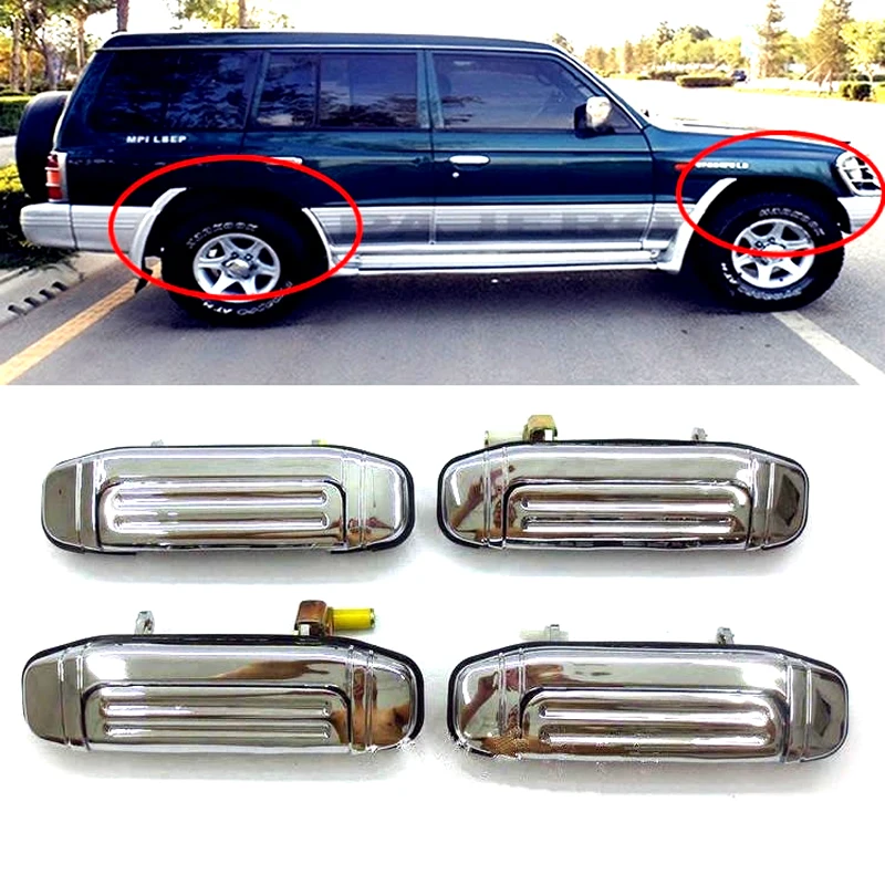 4PCS For Mitsubishi Pajero 2 Accessories Chrome Door Handle V31 V32 V33 V43 V44 V45 V46 1991-1999 1996 1998 1992 Sticker Car Sty