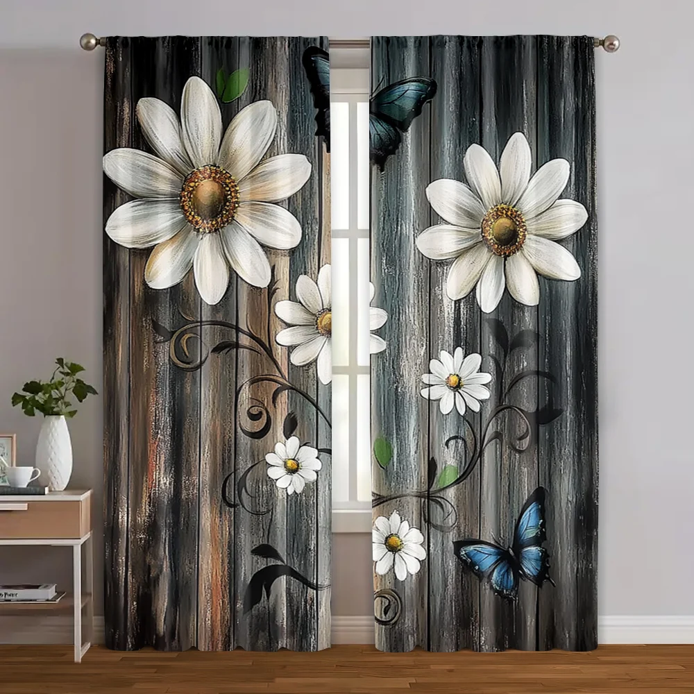 

2pcs, Curtains Digital Printed 2D print Daisies And Butterflies Machine Washable Polyester (without rod) Art Deco Festive Use
