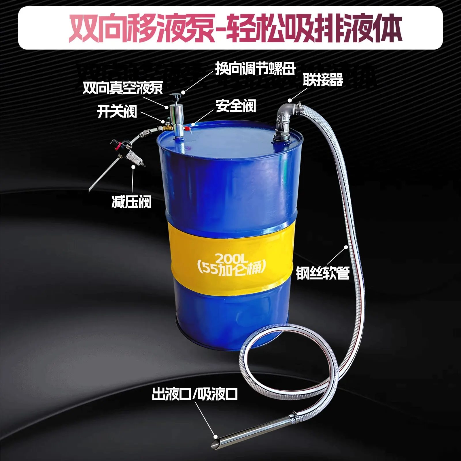 Aluminum Alloy Waste Liquid Cleaning Machine Tool Suction Pump, Pneumatic Pipetting Pump Bidirectional Vacuum Suction Liquid Pum