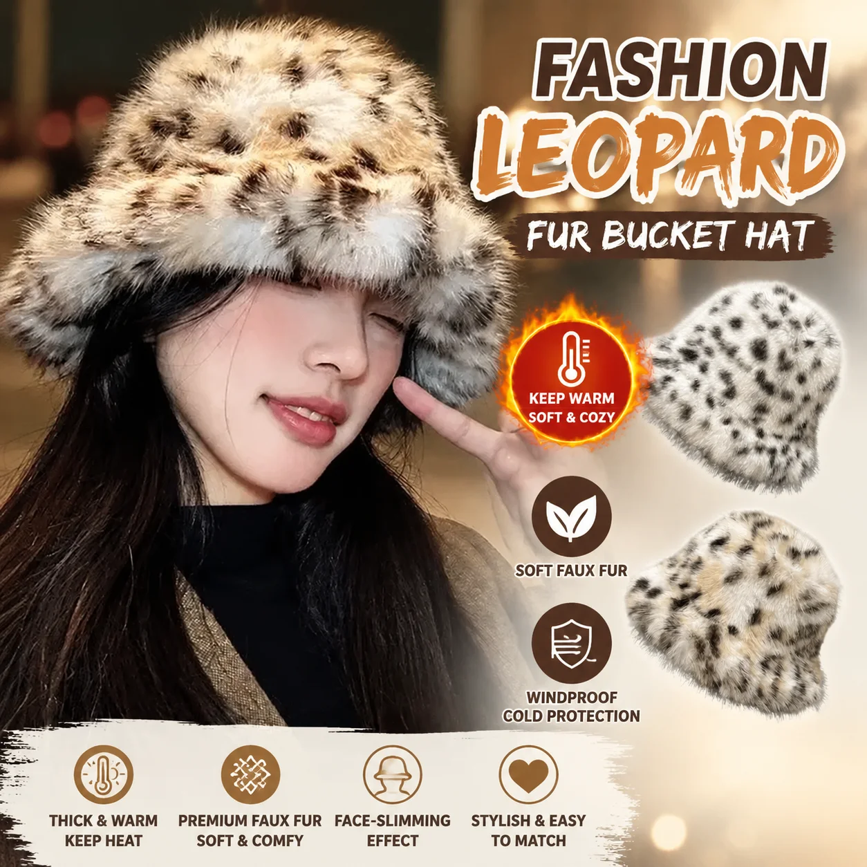 Women Puffy Faux Fur Bucket Hats 2025 Fashion Leopard Print Plush Sun Hats Winter Thickened Warm Imitation Fur Panama