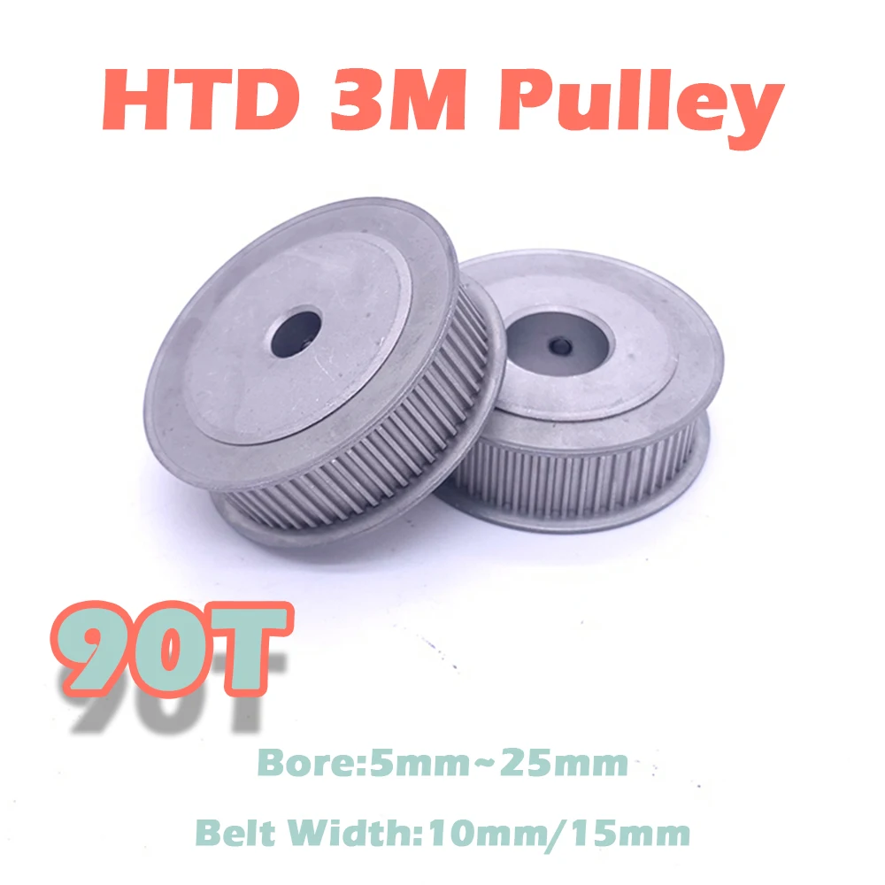 90 Teeth Aluminum 90T 3M Timing Pulley Bore 5mm~25mm 90Teeth HTD 3M Synchronous Wheel Belt Width 10 15mm 90T HTD3M Timing Pulley