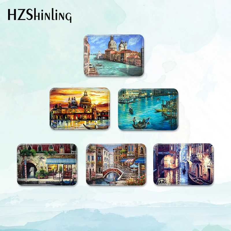 Новинка 2023, серьги-значки с рисунком в виде ночной Венеции, брошь, прямоугольная булавка, украшение для рюкзака, круглая подарочная бижутерия