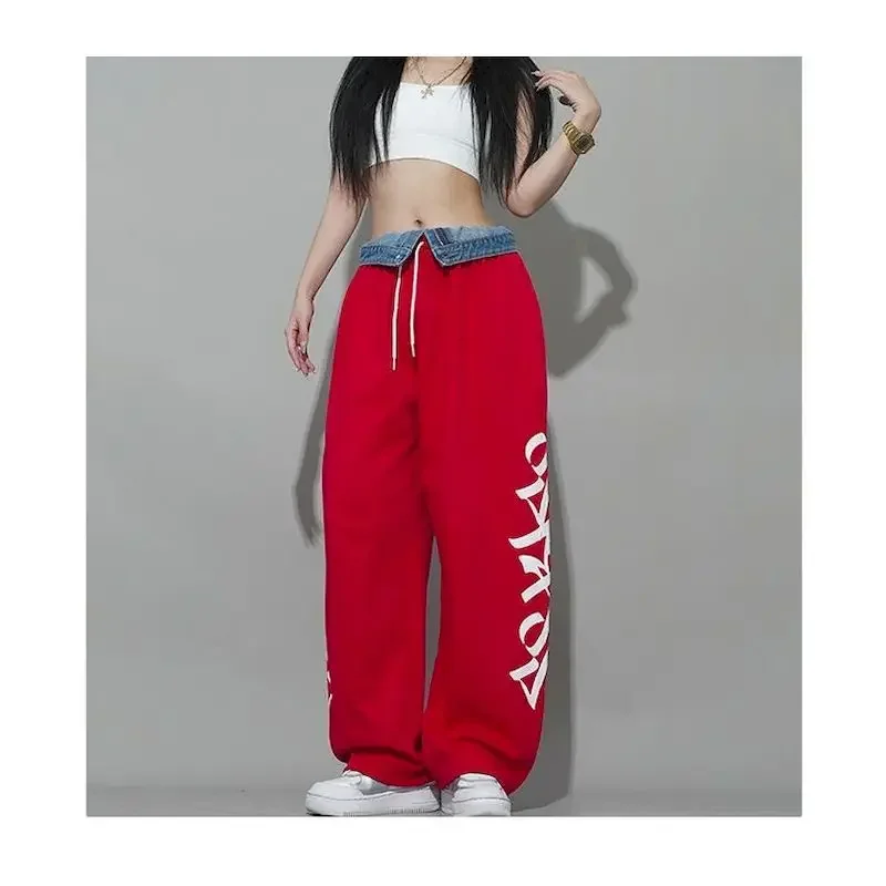 

High Street Pants Hip-hop Pants Elastic Waist Pants Oversized Trousers Women Loose Korean Style Sport Sweatpants Casual Leggings