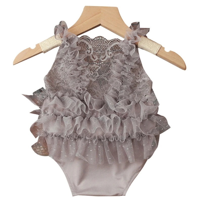 QXOJ-Barboteuse en dentelle avec bandeau pour bébé fille, tenue de princesse pour photographie de nouveau-né