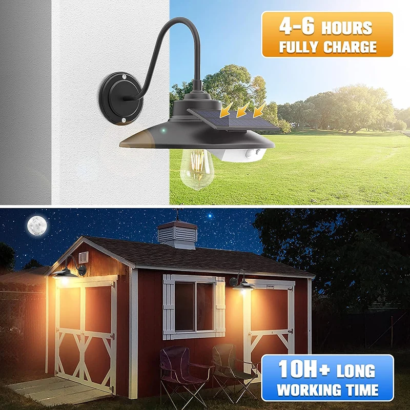 أضواء الجدار الشمسية في الهواء الطلق مع 3 أوضاع الإضاءة ومستشعر الحركة، ضوء الحظيرة الشمسية ديكور الجدار الشمسي للحظيرة والجدار والشرفة #3