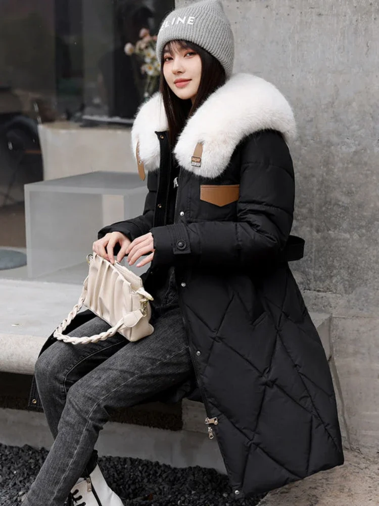 Long Parkas Women Winter Coats Long Sleeve Down Cotton Cotton Jacket Slim Warm Lace-up Jackets Casual