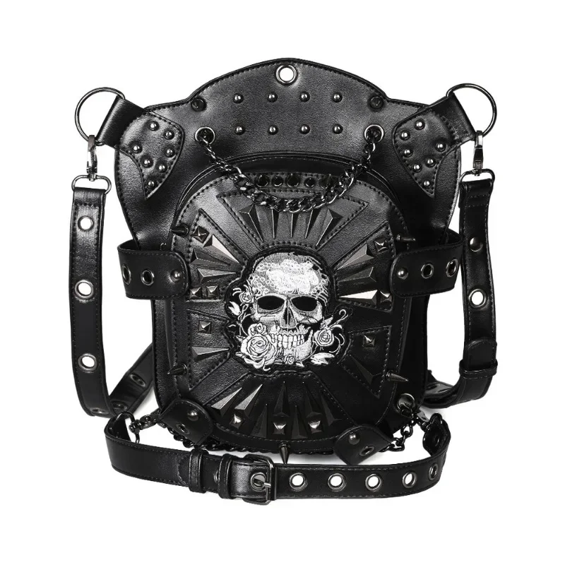 

European and American punk locomotive bag, skull shoulder women's messenger bag PU outdoor fanny pack