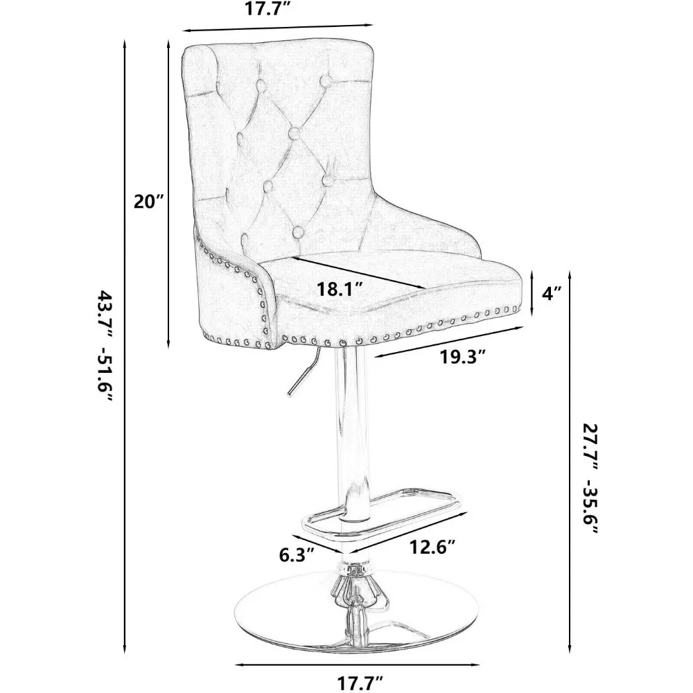 Metal Bar Stools com volta giratória, Bar Stools, Back Swivel, Modern Kitchen Counter, cadeiras de veludo, altura ajustável, conjunto de 2