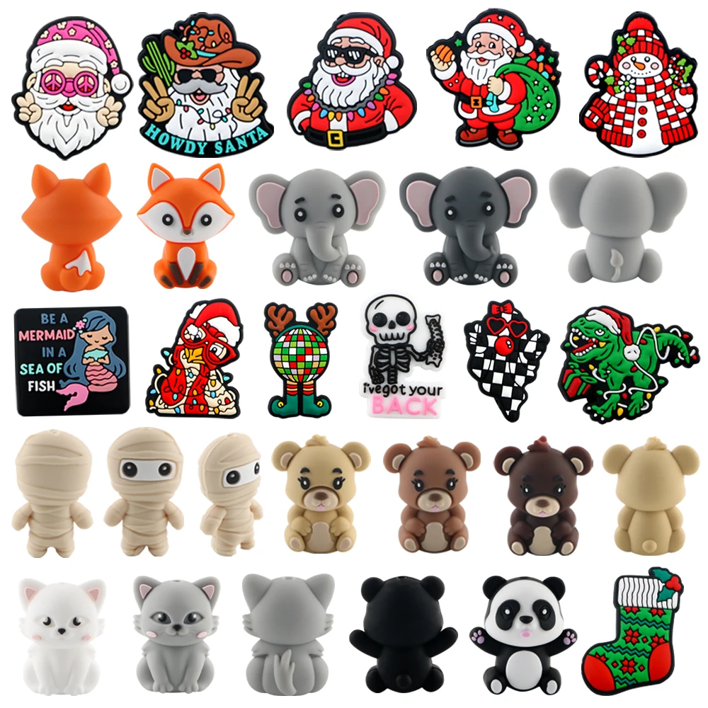 5/10pcs New Cartoon Christmas Series Silicone Focal Beads For Making DIY Keychain Bracelet Pen Accessory Etc Handmade Products