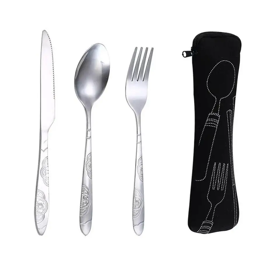 Picnic Tableware Set Washable With Zipper Travel Cutlery Kit Case Portable Pouch For Dinner Household Tool Travel Camping Spoon