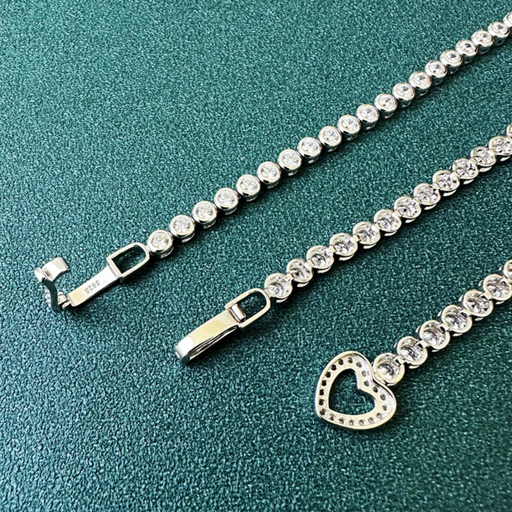 Vinregem Lab Created Sapphire Gemstone Sparkling 3MM Tennis Chain Bracelets for Women 100% 925 Sterling Silver Fine Jewelry Gift