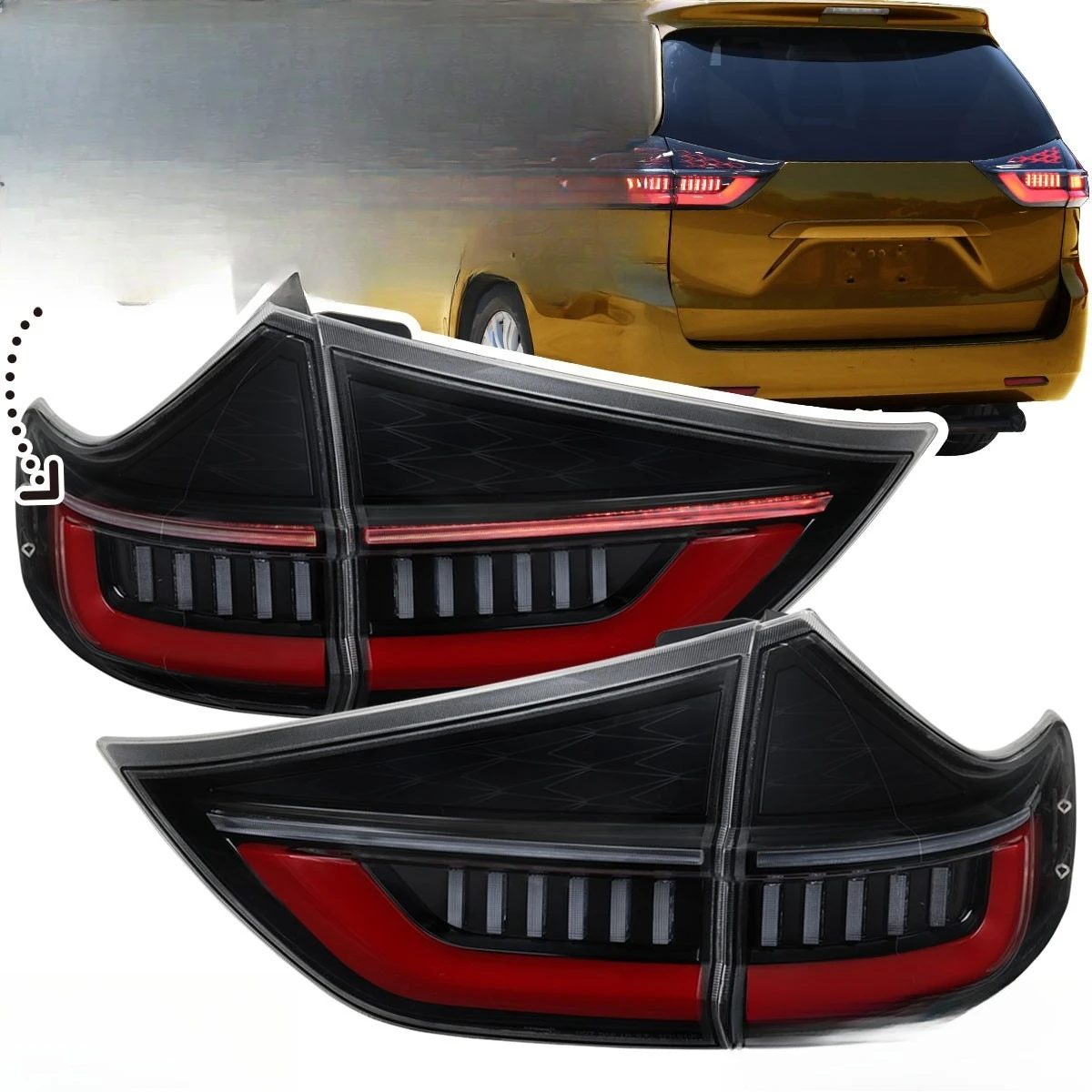 

Jet Black LED Tail Lights Fits 2011-2014 Toyota Sienna Sequential Brake Lamps