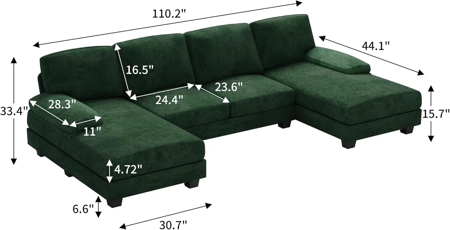 Furniwell Convertible Sectional Sofa Couch, 4 Seat Sofa Set For Living Room U-Shaped Modern Fabric Modular Sofa Sleeper With