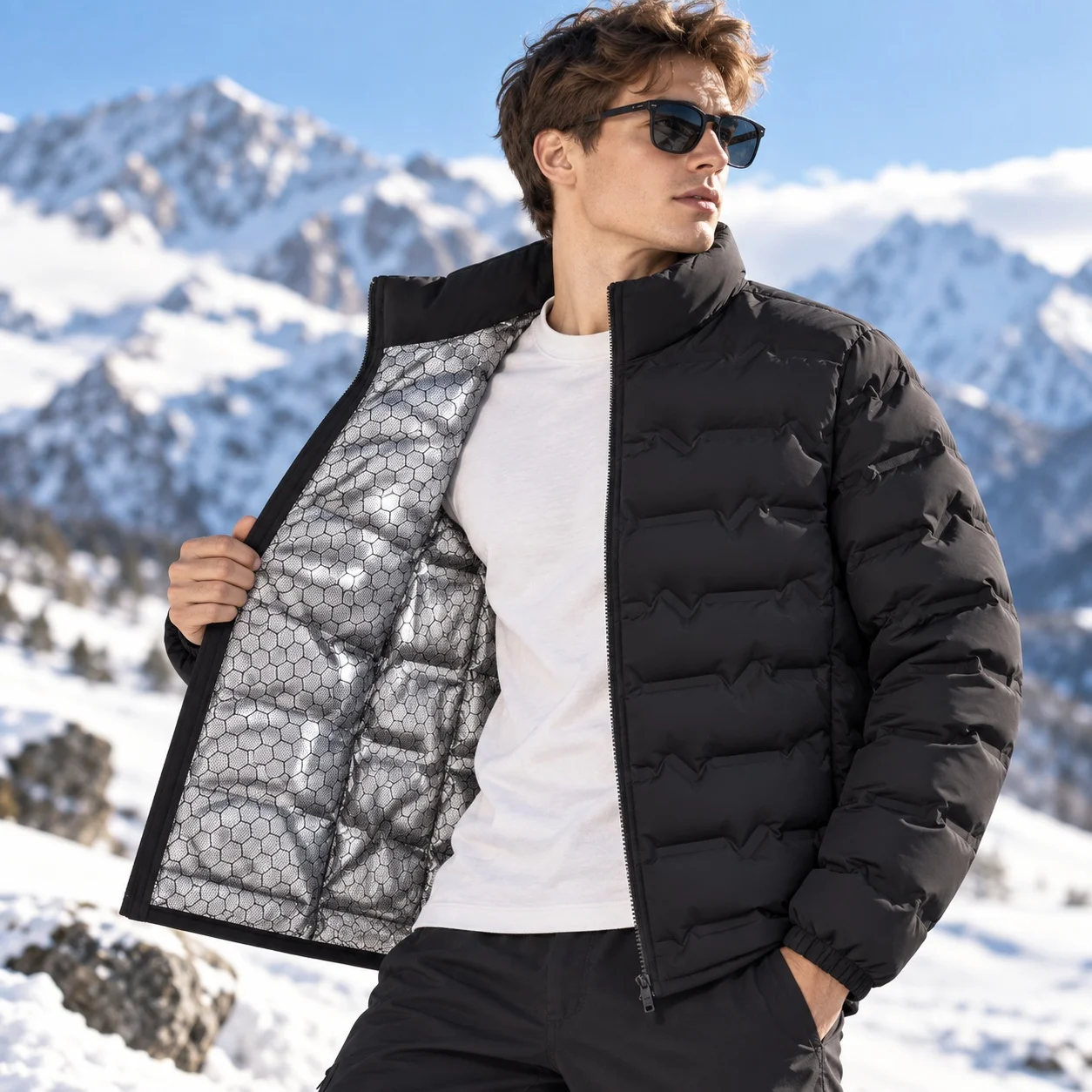 Casual Hooded Cardigan with Waist Cinched Youthful Single Breasted Patchwork Lightweight Stand Collar Fitted Waist for Men