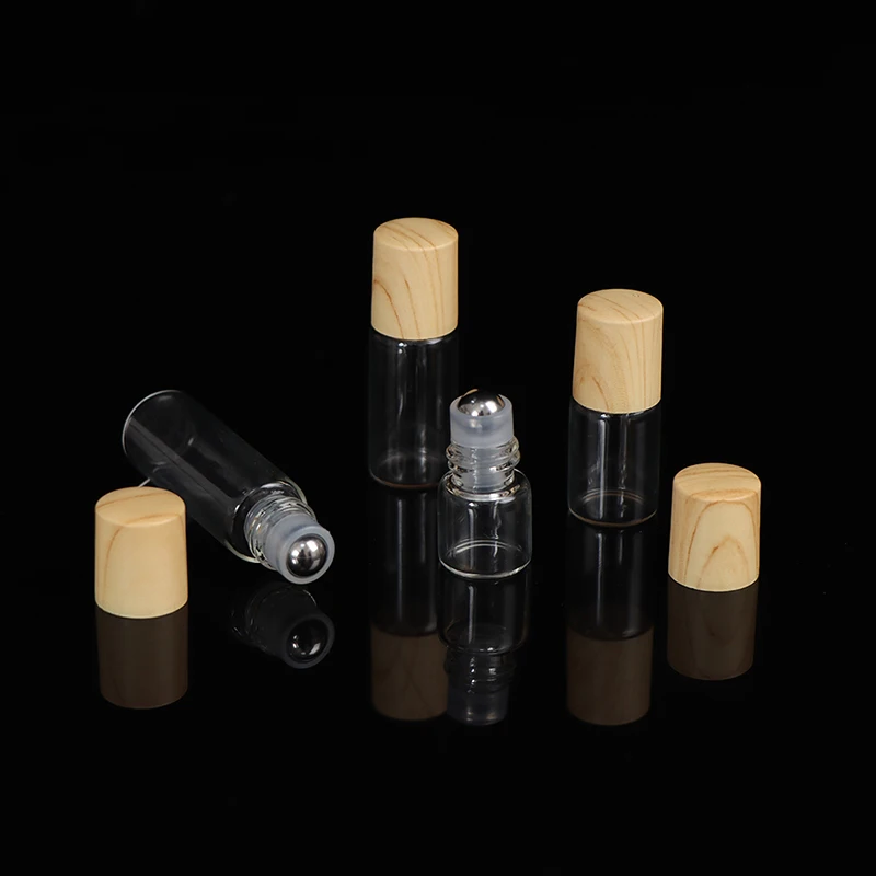 1/2/3/5Ml Cosmetische Container Roll Op Glazen Flessen Voor Etherische Olie Lege Parfumfles Hervulbare Container Met Bamboe Deksel