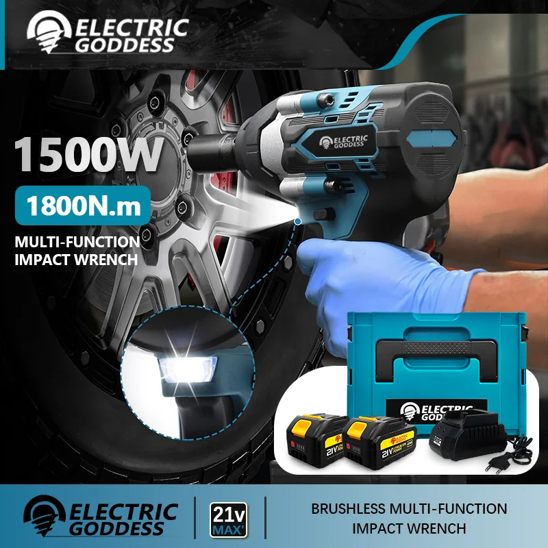 [Can Open Truck Tires] Electric Goddess DTW700 1800N.m High Torque Electric Impact Wrench 1/2 Inch Tools  For Makita 18V Battery