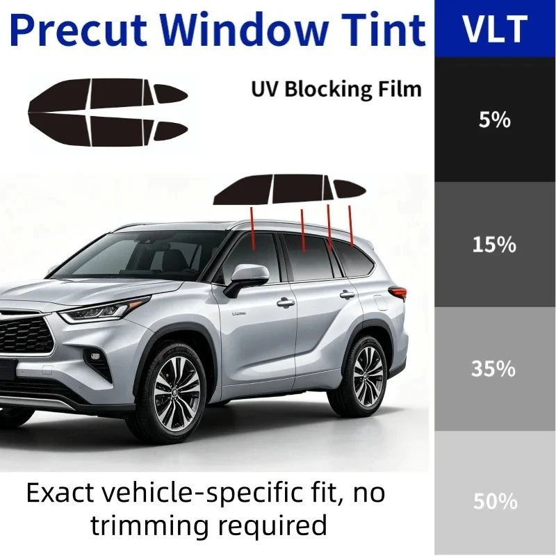 For Toyota Highlander Kluger XU50 08-2026 Pre‑Cut Window Tint Film 4 Doors+Quarter Windows UV IR Heat Blocking Privacy 2‑Ply PET