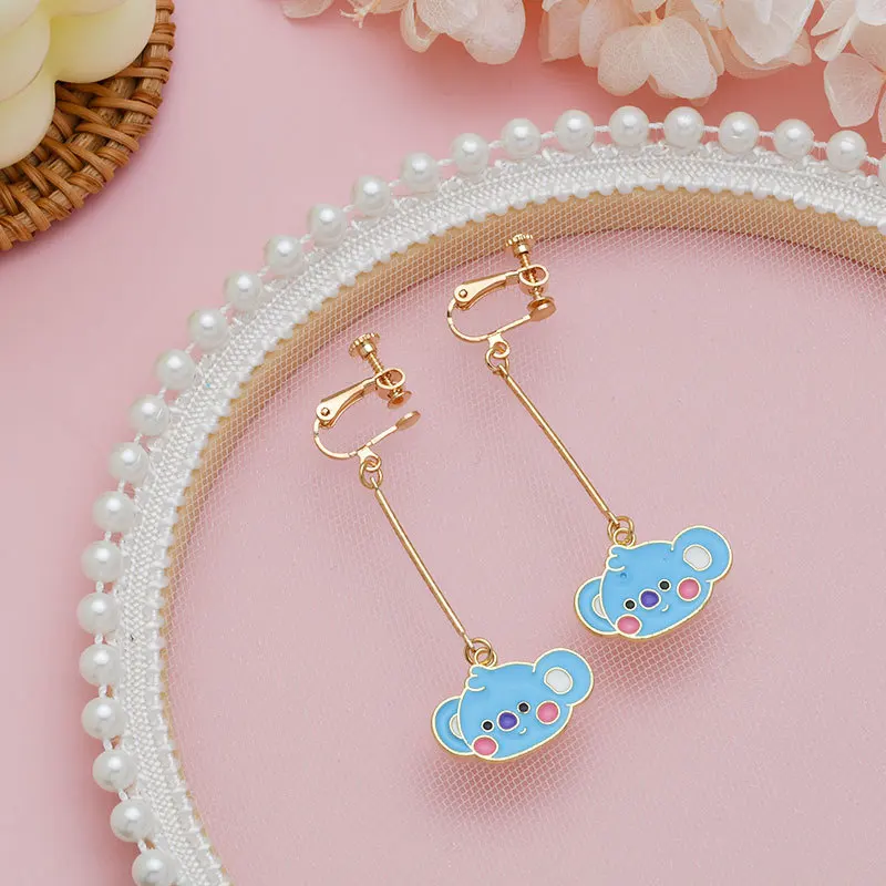 Kawaii BT21 Anime Peripherals Tata Rj Chimmy Cooky Shooky Mang Koya Cartoon Girl Earrings Alloy Earrings