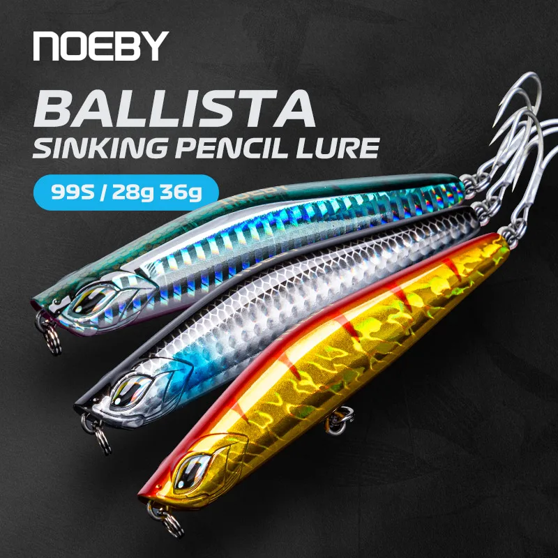NOEBY Ballista Köder-Set 99mm 28g/36g 3 Stück Sinkender Stickbait für Weitwürfe, Ufer-Jigging, Seebarsch, Salzwasser-Köder