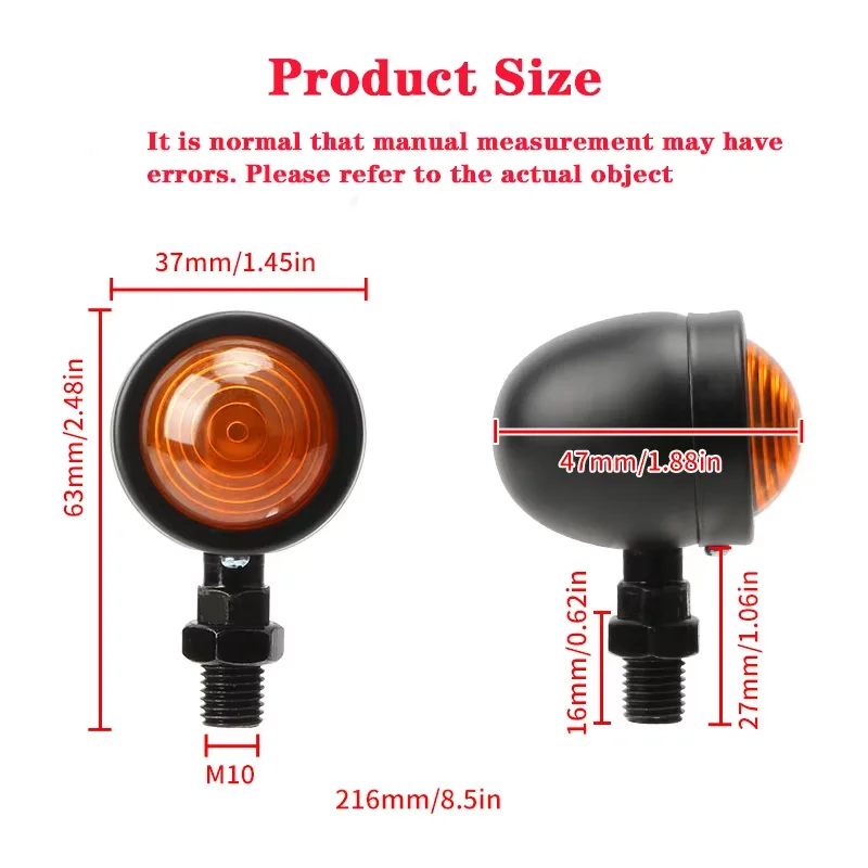 Motorcycle Turn Signal Light Direction Indicator Lamp Bullet Chrome Amber Moto Front Lamp Tail Light 12V 10mm For Cafe Racer