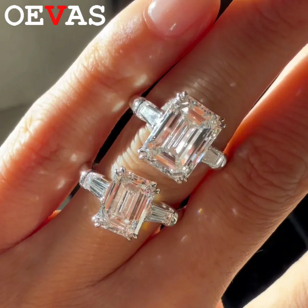

OEVAS Full D Color Emerald Cut Moissanite Ring for Women Wedding Engagement Party 100% 925 Sterling Silver Fine Jewelry