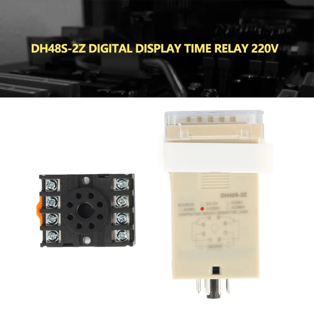 DH48S‑2Z Time Relay 220V 0.01S-99H99M Digital Time Relay with Base Double Time Delay Relay Electrical Applications