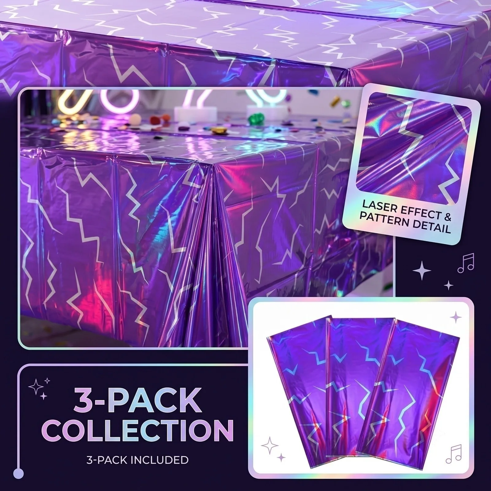 3Pcs Purple Plastic Tablecloths Disposable Rectangular Table Cover for Halloween Christmas Birthday Party Decorations